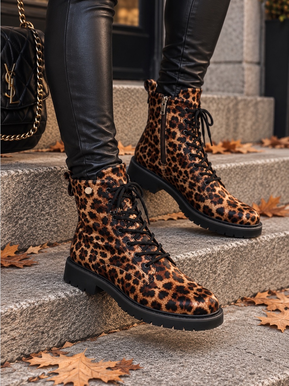 True Craft Zadie Leopard Velvet Combat Boots 6.5 NIB Y2K Animal Print